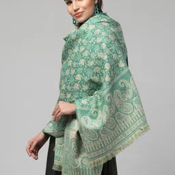 Tweedle Ethnic Motifs Woven-Design Jamawar Weave Fringed Acrylic Shawl-picture-19