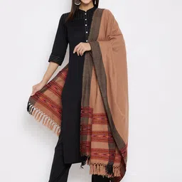 VERO AMORE Women Camel Brown & Orange Woven-Design Jacquard Shawl-picture-2
