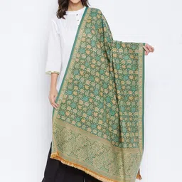 VERO AMORE Women Yellow & Beige Floral Woven Design Jacquard Shawl-picture-55