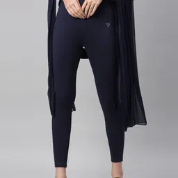 TWIN BIRDS Women Navy Blue Solid Leggings with Matching Shawl-image-94