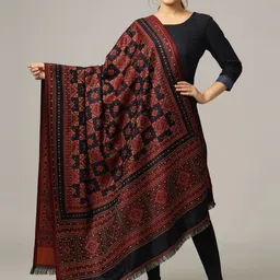 HANDICRAFT PALACE Women Black & Red Woven-Design Shawl-image-97