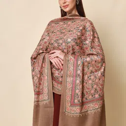 Pashmoda Women Beige Embroidered Pure Wool Shawl-picture-33