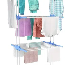 Steel, Plastic Floor Cloth Dryer Stand Foldable 4-Tier Oversized Clothes Drying Stand with Wheels-16