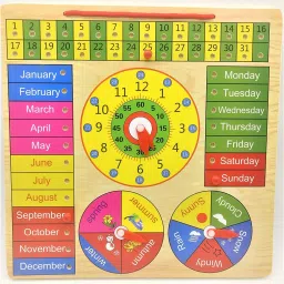 All in One Wooden Clock, Calendar Days Month Week Season Weather, Multifunctional Learning Board for Kids with Pins-24