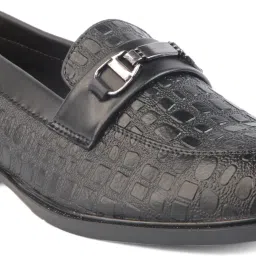 Men's Black Textured Synthetic Slip-On Formal Shoes – Comfortable & Stylish Loafers For Men-picture-2
