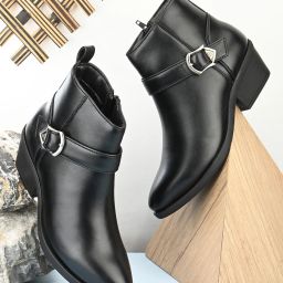 Black Pointed Toe Buckle Closure Boots For Women-image-41