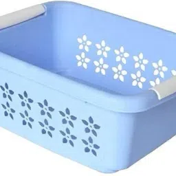 Plastic Rectangle Shape Plastic Storage Basket, Storage Organizer Medium (Sky Blue) Storage Basket-94