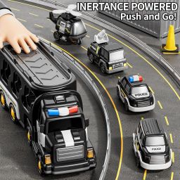 5 in 1 Police Truck Toys Police Rescue Vehicle Car With Pullback Function-image-9