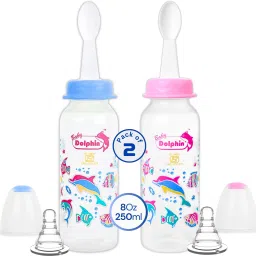 Prince 2 in 1 Baby Feeding Bottle with Spoon | Pack of 2 | BPA Free, 3m+, Fish - 250 ml-image-18