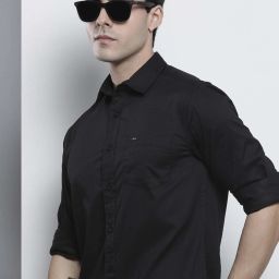 Men Slim Fit Solid Spread Collar Casual Shirt-image-18