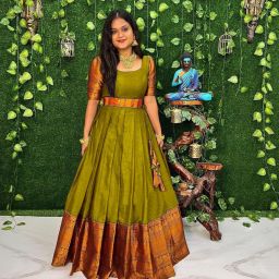 Self Design Jacquard Stitched Flared/A-line Gown-picture-24
