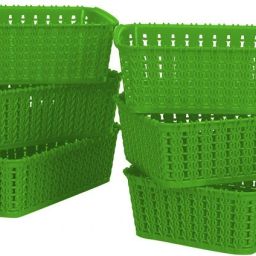 Plastic Pack Of 6 | Mini | Green | Without Lid Multipurpose Sturdy Woven Storage Baskets For Kitchen | Office | Stationery | Cosmetics | Accessories Baskets Storage Basket-image-59