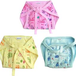 Baby Cloth Nappies Triple Layer Cotton Cloth Diapers, Extra Padded- Extra Absorbent, Quick-Dry Adjustable Washable Reusable Langot Nappies Padded (Pack of 3)-image-25