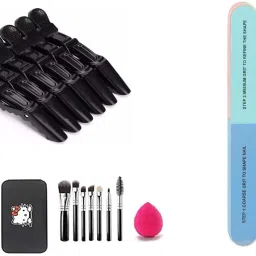 combo of nail art and makeup nail buffer & filer makeup brush set with puff ( set of 5 items)-36