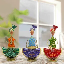 handicrafts paradise Tribal Rajasthani Musicians Multicolour Metal (Set of 3) Figurines-picture-29
