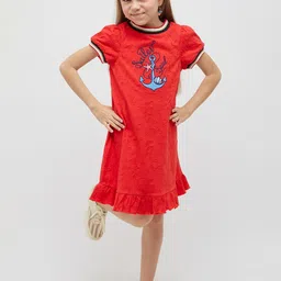 One Friday Girls Typography Embroidered Pure Cotton A-Line Dress-image-32