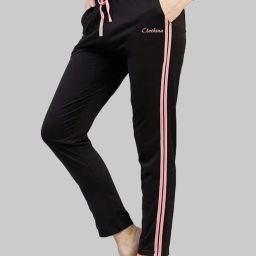 Women Striped Black Track Pants-image-74