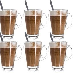 (Pack of 6) Crystal Clear Toughened Glass Tea Cup with Convenient Solid Handle Cups Glass Set Beer Mug-14