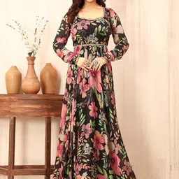 TWAM SUNDARA Floral Printed Sweetheart Neck Fit and Flare Maxi Ethnic Dress-image-19