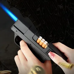 Focus Gun Cigarette Case Inbuilt Rechargeable Windproof Torch Blue Jet Flame Lighter 10 pcs Cigarette Box Pocket Lighter-1