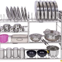 Utensil Kitchen Rack Heavy Material Kitchen Dish Rack | Plate Cutlery Stand | Kitchen Utensils Rack | Modern Kitchen Storage Stainless Steel Rack (24 x 30) INCH Steel-image-57