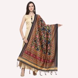 Pure Silk Printed, Self Design, Solid, Woven Black Women Dupatta-image-40