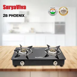 Phoenix 2B BK Toughened Glass Duel Tone Imported Burner(Ignition,Black) Glass Manual Gas Stove-image-2