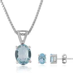 Femme Jam 925 Sterling Silver Natural Blue Topaz Gemstone Pendant Set for Women & Girls Topaz White Gold Pendant-image-5