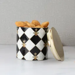 izzhaar Gingham 750ml Bee Black & white Tin Storage Jar-picture-39