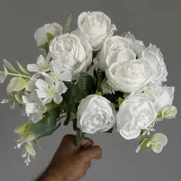 litleo Home, Office, Event & Gifting Use (Without Vase) White Rose, Lily Artificial Flower image 4