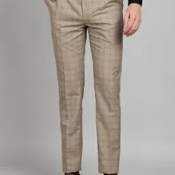 Men Slim Fit Brown Polyester Trousers-image-92
