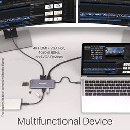PORTRONICS Mport 9C Type C to Type A, VGA, RJ45, SD Card Slot, HDMI, PD, TF 0.49 Feet (0.15M) 9-in-1 Cable (5 Gbps Data Transfer Speed, Silver) image 4