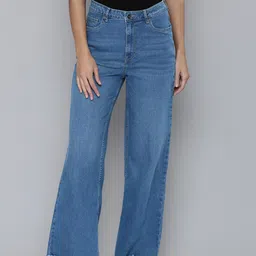 Flying Machine Women Blue Wide Leg High-Rise Light Fade Frayed Denim Stretchable Jeans-image-85