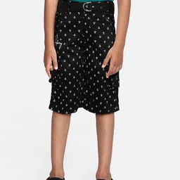 ADBUCKS Boys Black Anchor Printed Relaxed Easy Wash Chambray 3/4th Cargos Trousers-image-88