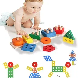 Wooden Sorting, Stacking Plugging Toy Geometric Blocks Shape Sorter Learning Toy-14