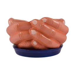 LASAKI Brown & Blue 2 Pieces Textured Hand Shape Ceramic Planter With Tray-19