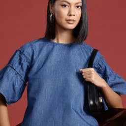 all about you Flared Tiered Sleeves Chambray Top-image-95