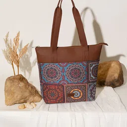 ZOUK Ethnic Motifs Printed Jute Tote Bag image 2