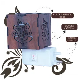 gojeeva Electrical Camphor Carved Pattern Wooden Kapoor Dani & Essential Oil Diffuser Plastic Incense Holder image 3