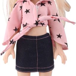 Girl Doll in Pink Star Dress & Denim Shorts For Kids Age 02 Years - 06 Years-24