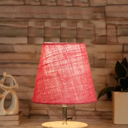 Pink Jute Round White Brushed Wood Table Lamp For Home, Office And Bedroom Table Lamp-image-14
