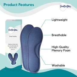 foot vital Memory Foam Shoe Insoles Comfortable Insoles Supports Heel & Arch (Pack of 2) Insole image 3