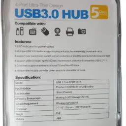 TERABYTE 4-Port USB3.0 HUB 3.0 USB Hub 4-Port with Power Supply Super Speed Portable USB Hub image 5