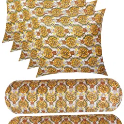 Combo Set of 5 Cushion And 2 Microfibre Floral Bolster Pack of 7-19