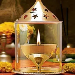 Brass Akhand Diya with Borosilicate Glass Brass extra large Table Diya Brass Table Diya-image-25