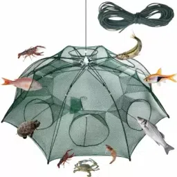 8 Holes Automatic Fishing Net Shrimp Cage, Nylon Foldable Crab Fish Trap Fishing Net-picture-0