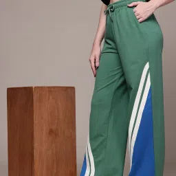 Women Striped Green, Blue, White Track Pants-image-86
