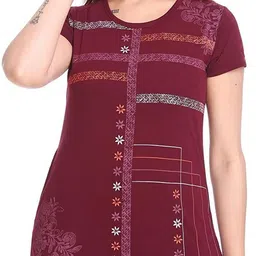 plush Women Printed Round Neck Cotton Blend Maroon T-Shirt-picture-39