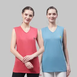 Pack of 2 Women Solid V Neck Cotton Blend Multicolor T-Shirt-image-58