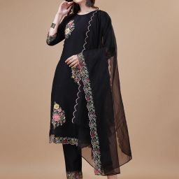 Women Viscose Rayon Kurta Pant Dupatta Set-image-19